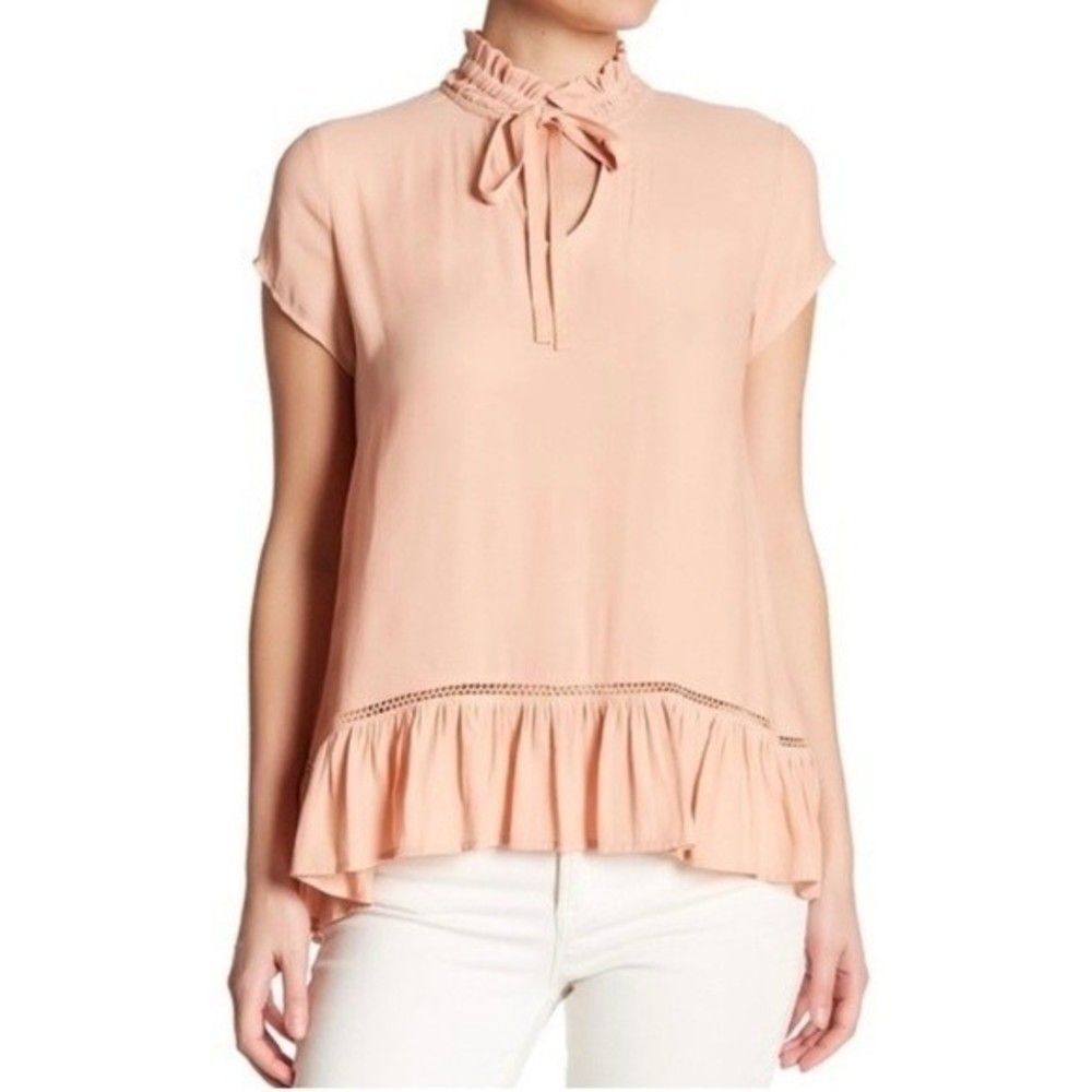 RO&DE Ruffle Tie Neck Blouse Peach Size Small